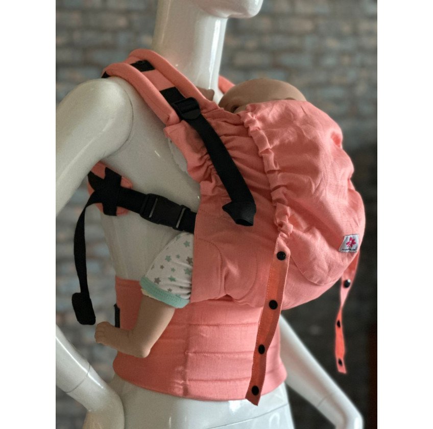 Mochila Ergonómica Minimahue Tirante en X Lino 100% color melocotón (0-24M)