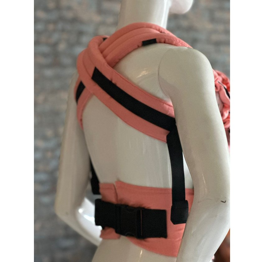 Mochila Ergonómica Minimahue Tirante en X Lino 100% color melocotón (0-24M)