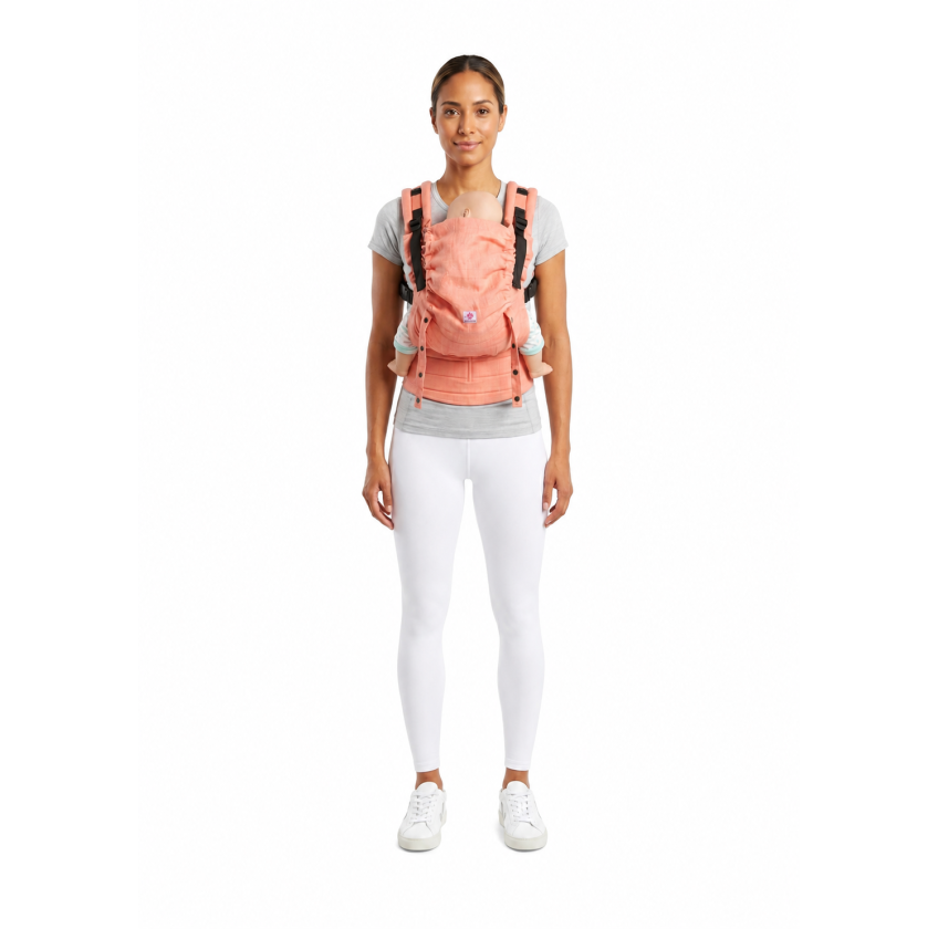 Mochila Ergonómica Minimahue Tirante en X Lino 100% color melocotón (0-24M)