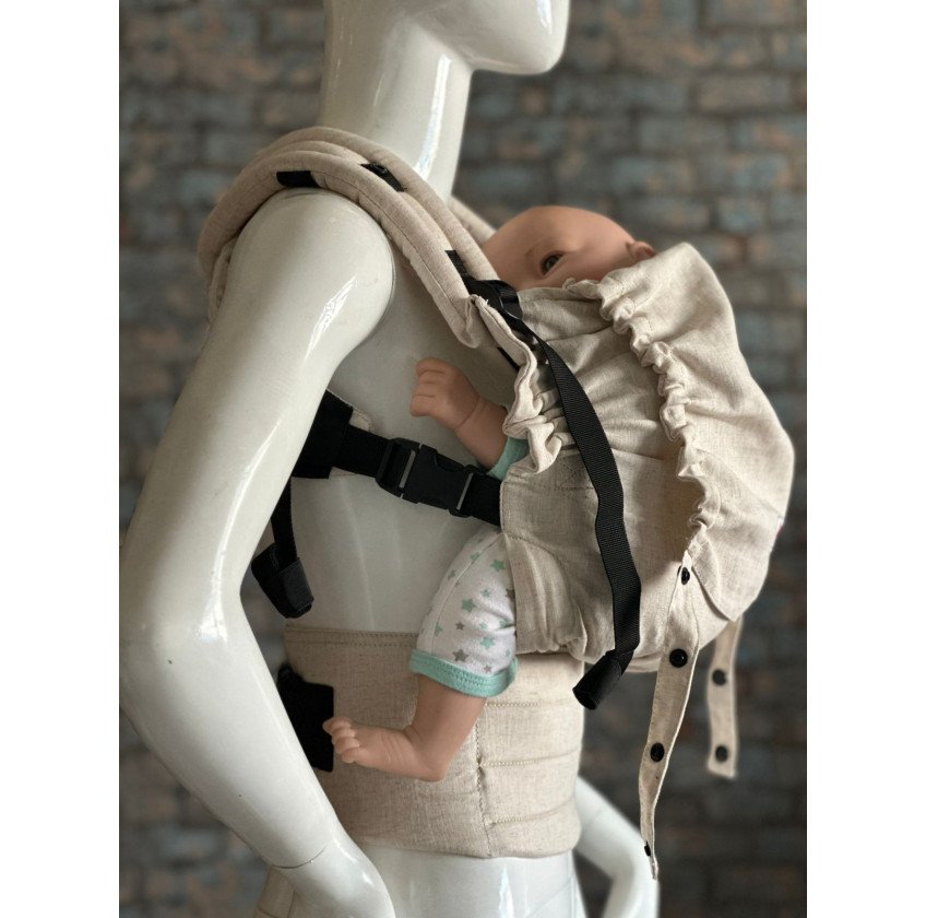 Mochila Ergonómica Minimahue Tirante en X Lino 100% color Amaranto (0-24M)