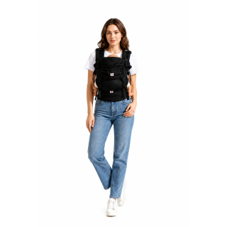 Mochila Ergonómica Minimahue Tirante H, Sarga de Algodón y Mesh Negro (0-24M)