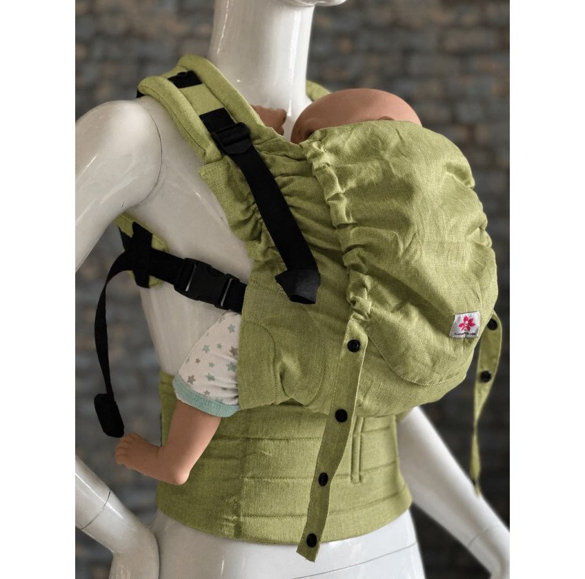 Mochila Ergonómica Minimahue Tirante en X Lino 100% Color Verde Hoja (0-24M)