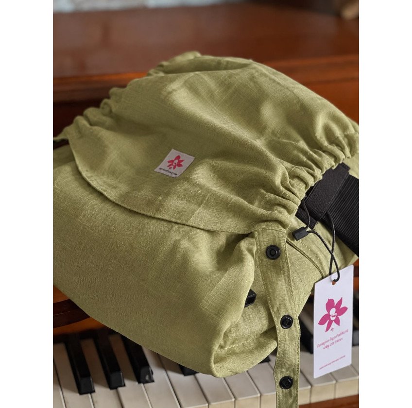 Mochila Ergonómica Minimahue Tirante en X Lino 100% Color Verde Hoja (0-24M)