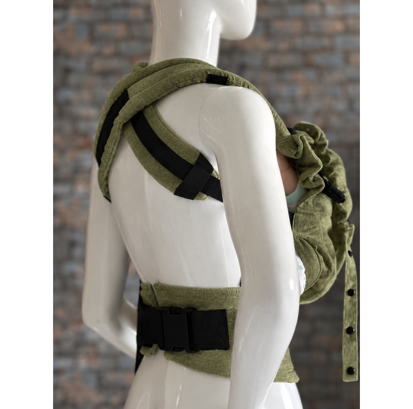Mochila Ergonómica Minimahue Tirante en X Lino 100% color olivo (0-24M)