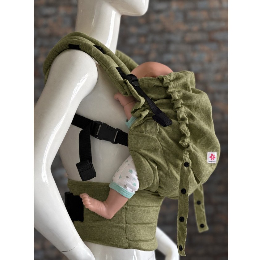 Mochila Ergonómica Minimahue Tirante en X Lino 100% color olivo (0-24M)