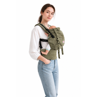 Mochila Ergonómica Minimahue Tirante en X Lino 100% color olivo (0-24M)