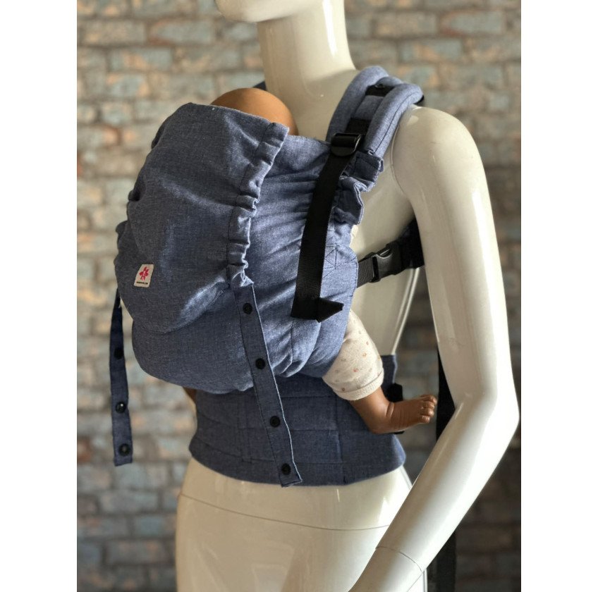 Mochila Ergonómica Minimahue Tirante en X Lino 55% -algodón 45% color azul mezclilla (0-24M)