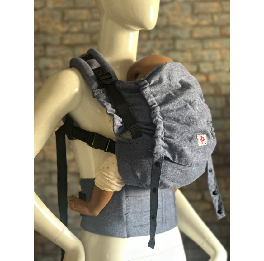 Mochila Ergonómica Minimahue Tirante en X Lino 55% -algodón 45% color azul mezclilla (0-24M)