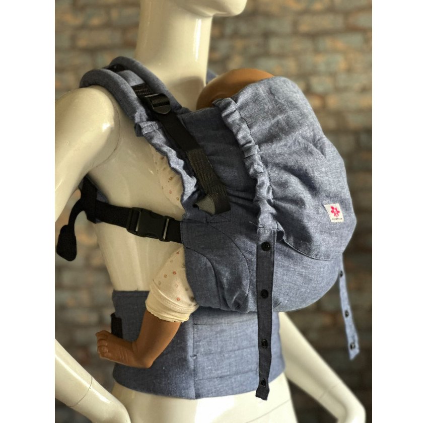 Mochila Ergonómica Minimahue Tirante en X Lino 55% -algodón 45% color azul mezclilla (0-24M)