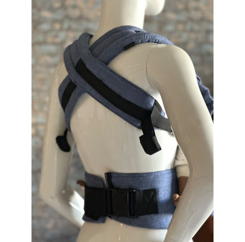 Mochila Ergonómica Minimahue Tirante en X Lino 55% -algodón 45% color azul mezclilla (0-24M)