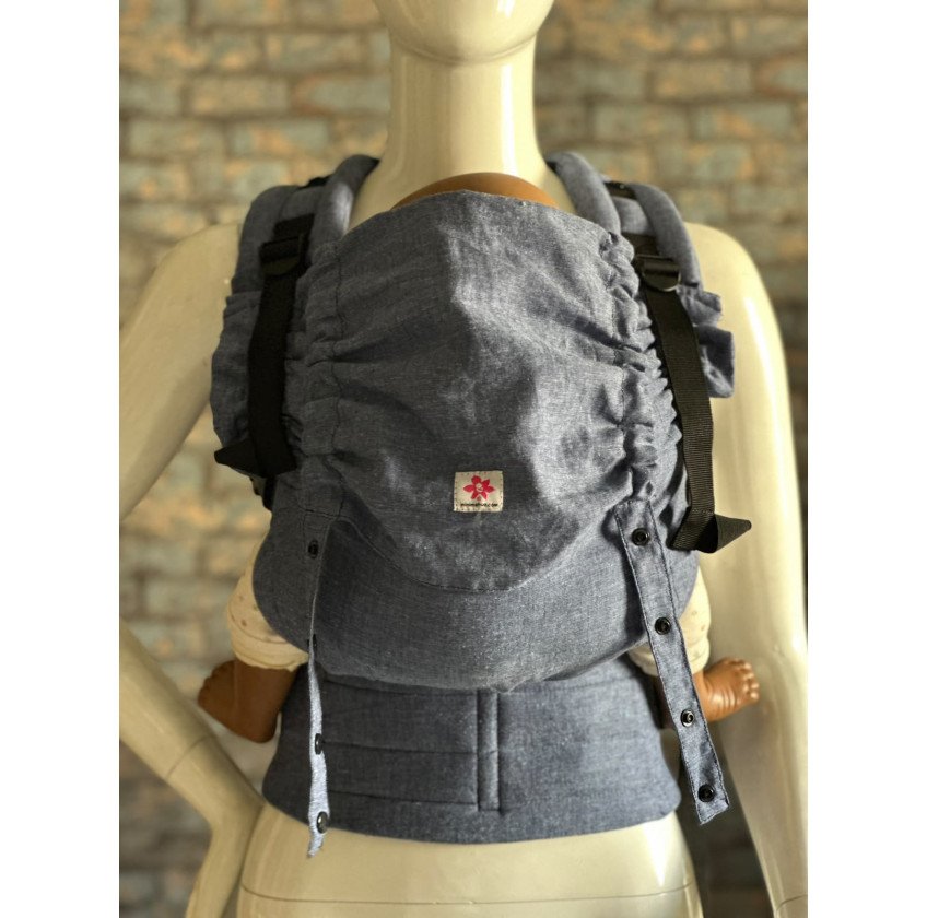Mochila Ergonómica Minimahue Tirante en X Lino 55% -algodón 45% color azul mezclilla (6-36M)