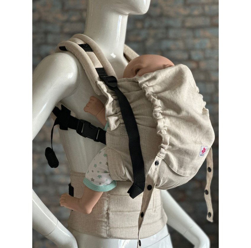 Ergonómica Minimahue Tirante en X Lino 100% color Amaranto (6-36M)