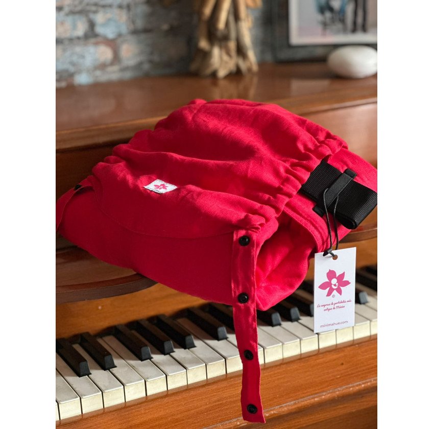 Mochila Ergonómica Minimahue Tirante en X Lino 100% Color Rojo (0-24M)