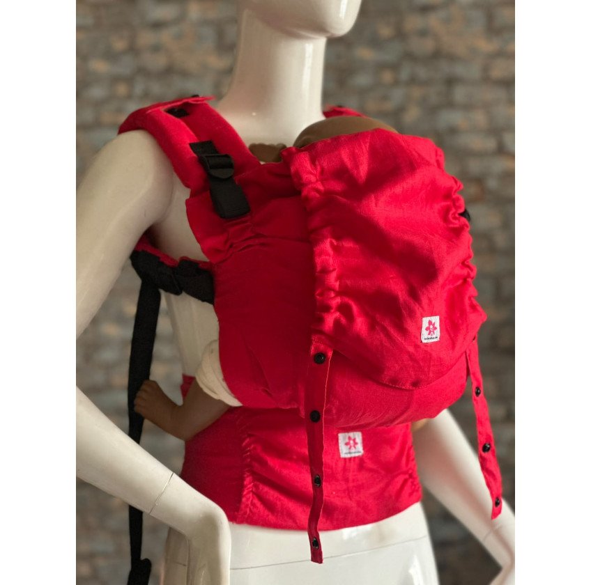 Mochila Ergonómica Minimahue Tirante en X Lino 100% Color Rojo (0-24M)