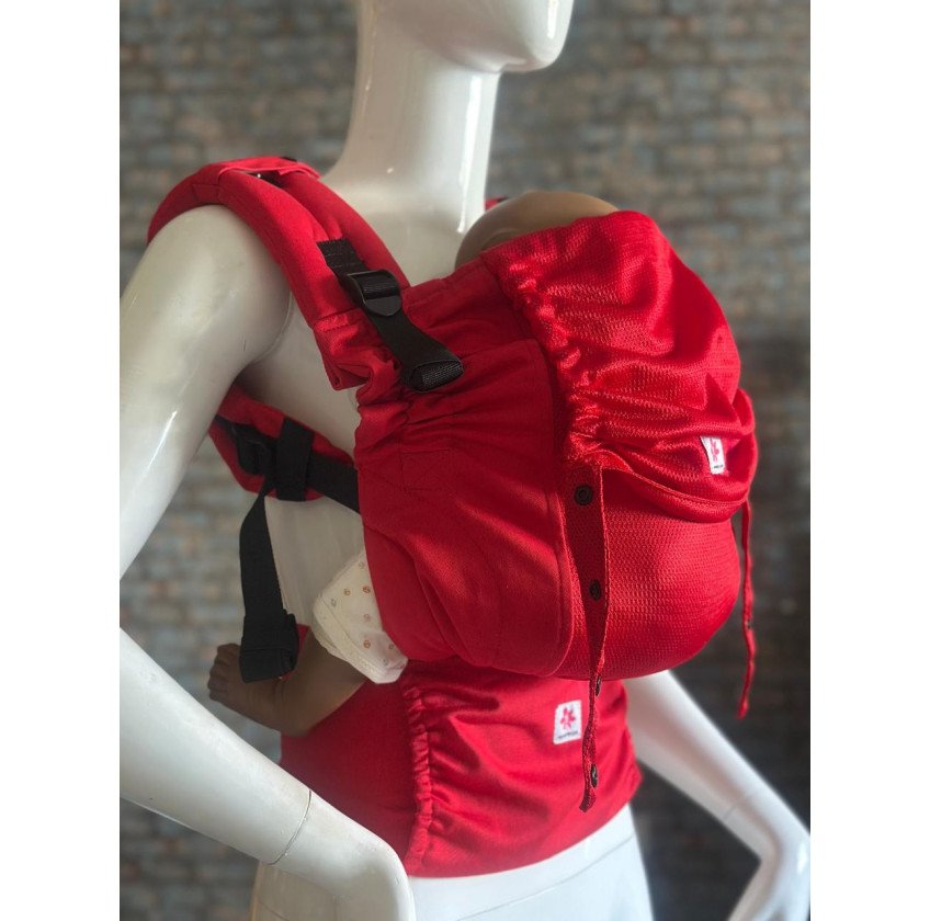 Mochila Ergonómica Minimahue Tirante en X Sarga de Algodón Rojo con Mesh Central Rojo (0-24M)