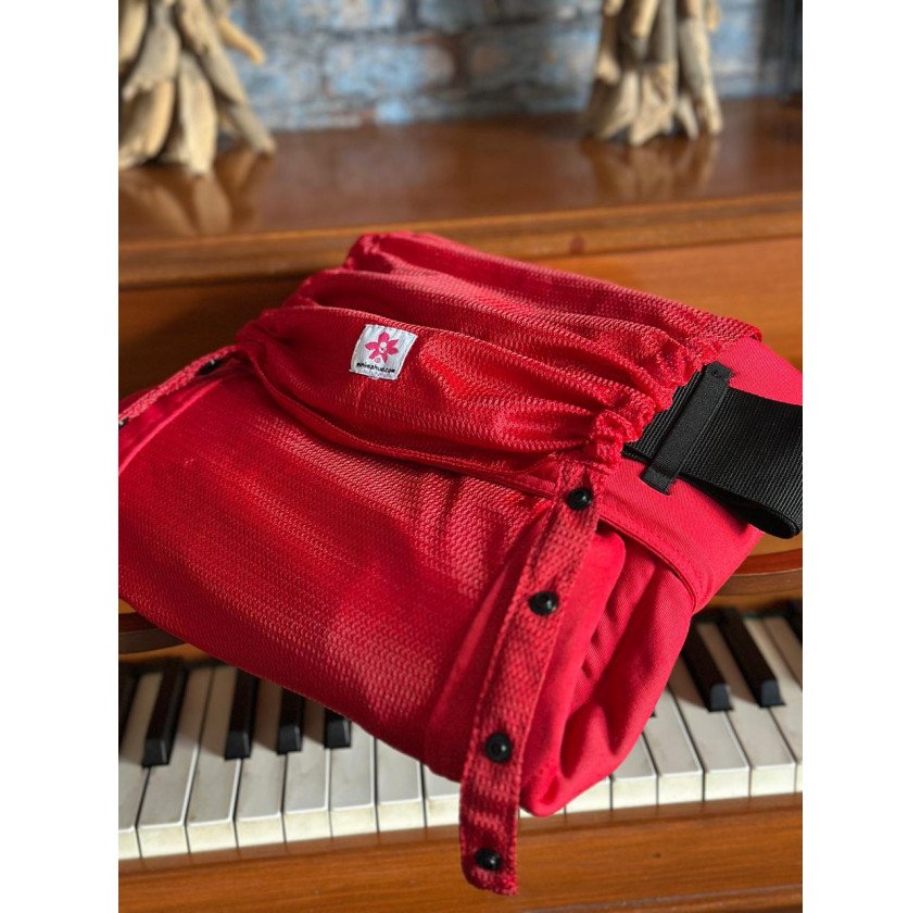 Mochila Ergonómica Minimahue Tirante en X Sarga de Algodón Rojo con Mesh Central Rojo (0-24M)